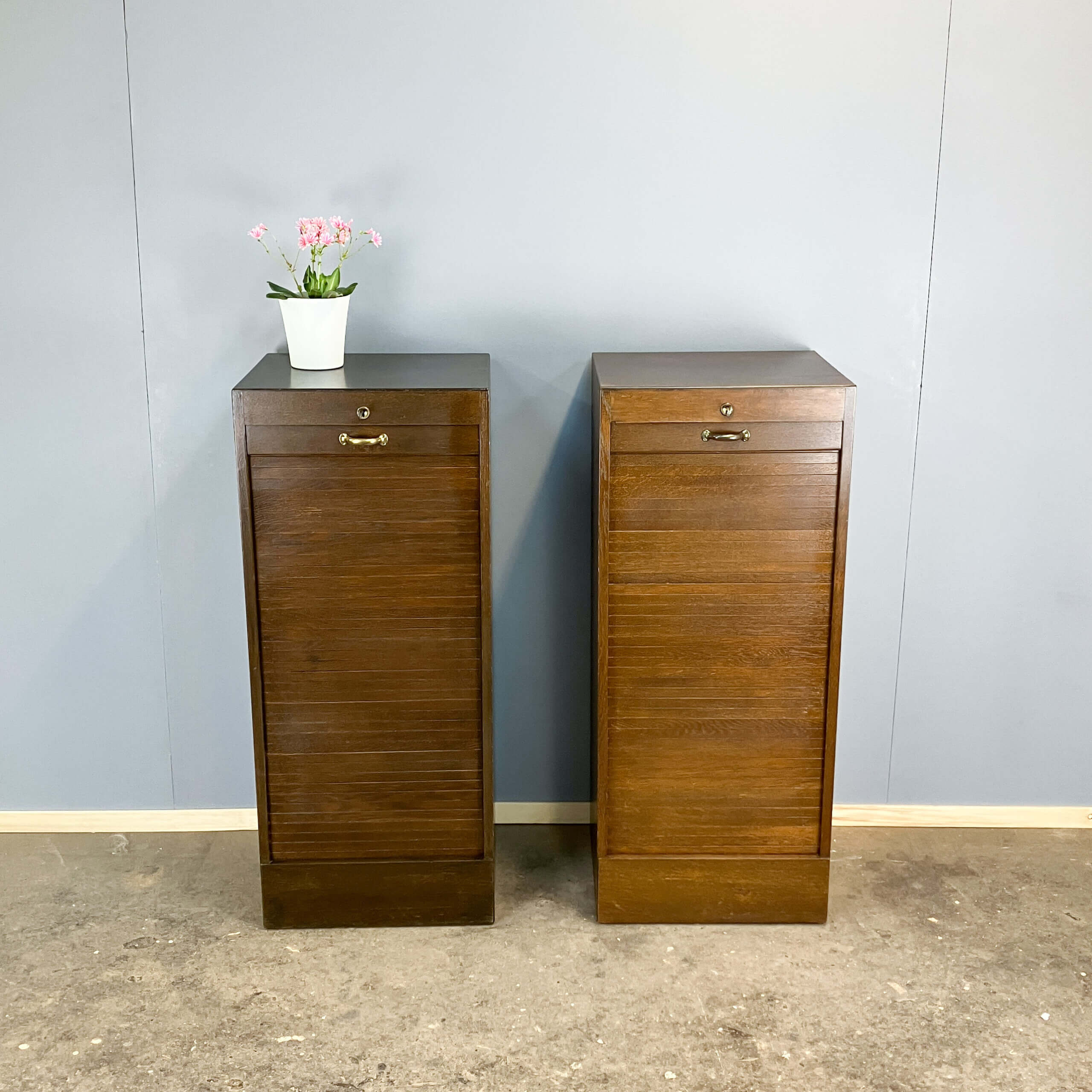 Roller shutter cabinet, dark oak, 1950s