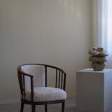 Pair of Danish armchairs in beech, reupholstered in lambswool, Art Nouveau, 1900s.