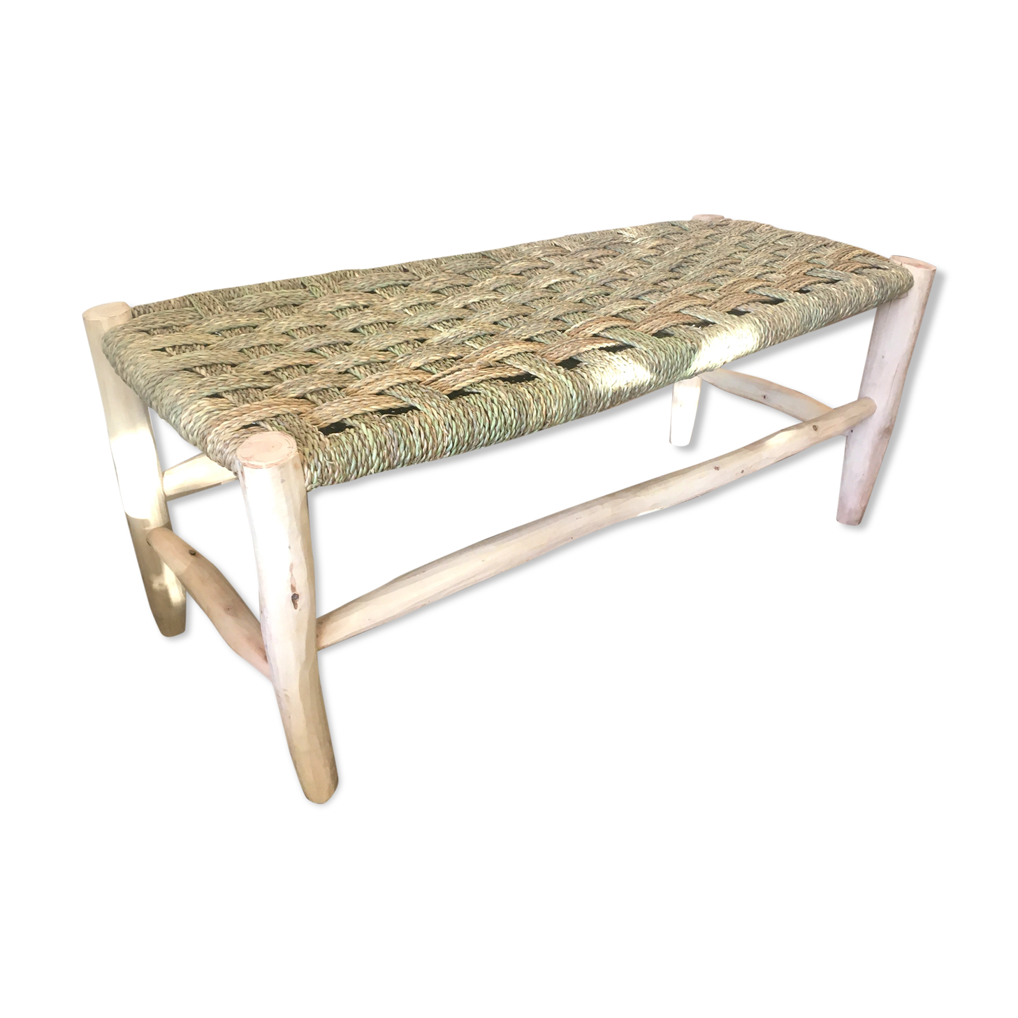 poplar bench and braided doum (palm tree)