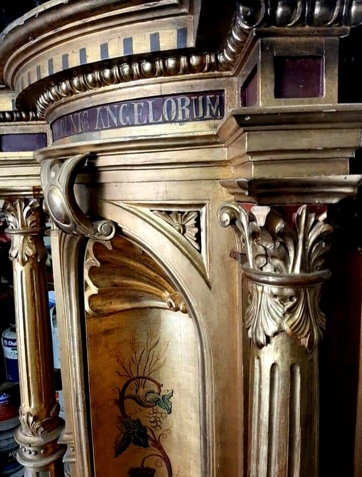 Superb early 19th century church tabernacle in gilded stuccoed wood