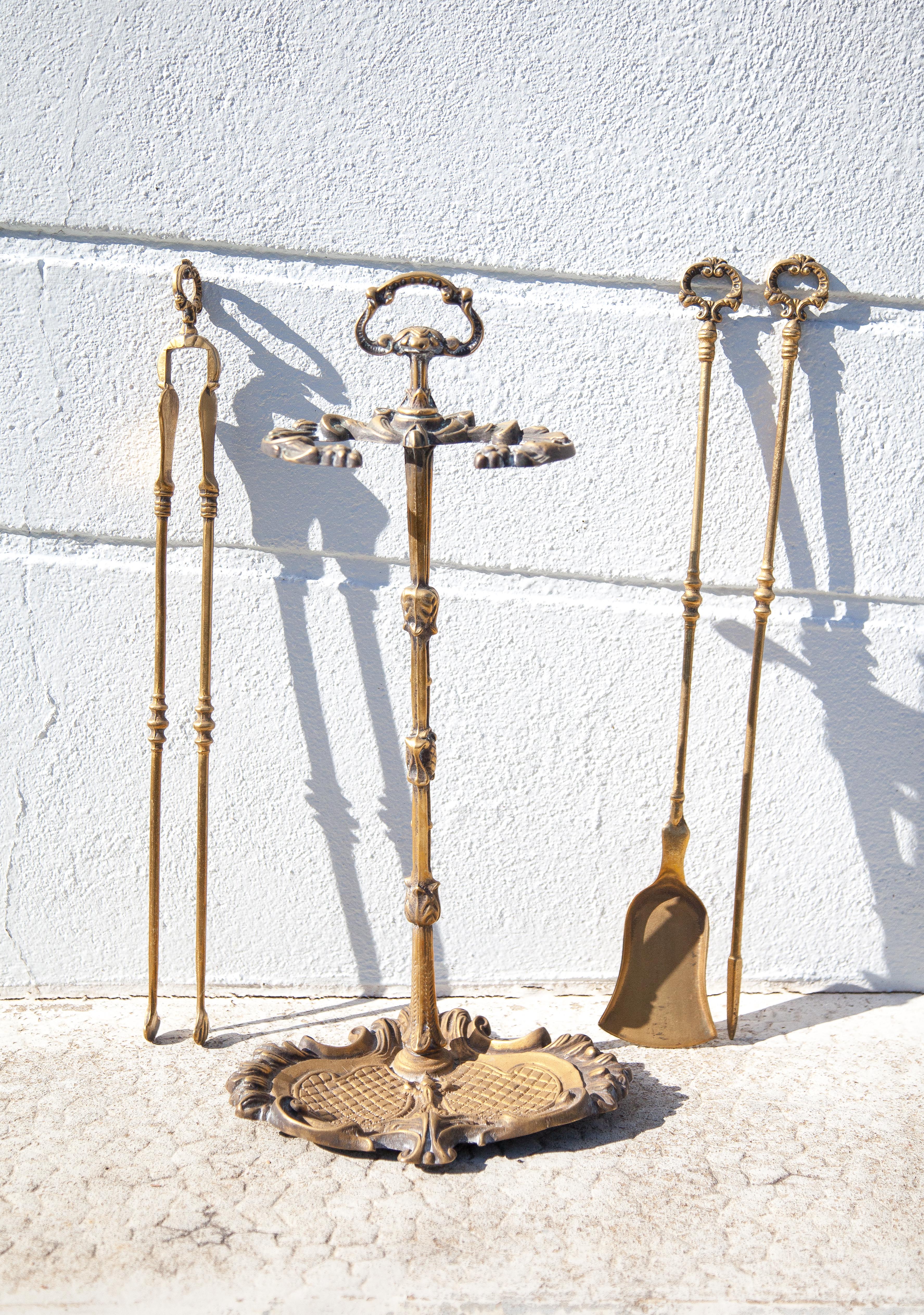 Serviteur de cheminée vintage, accessoires cheminée, serviteur bronze doré, decor cheminée