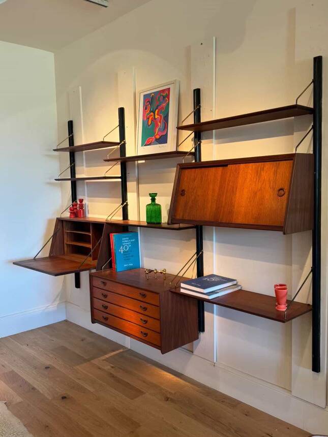 Bibliothèque système mural scandinave vintage "Kristen" de Louis Van Teeffe