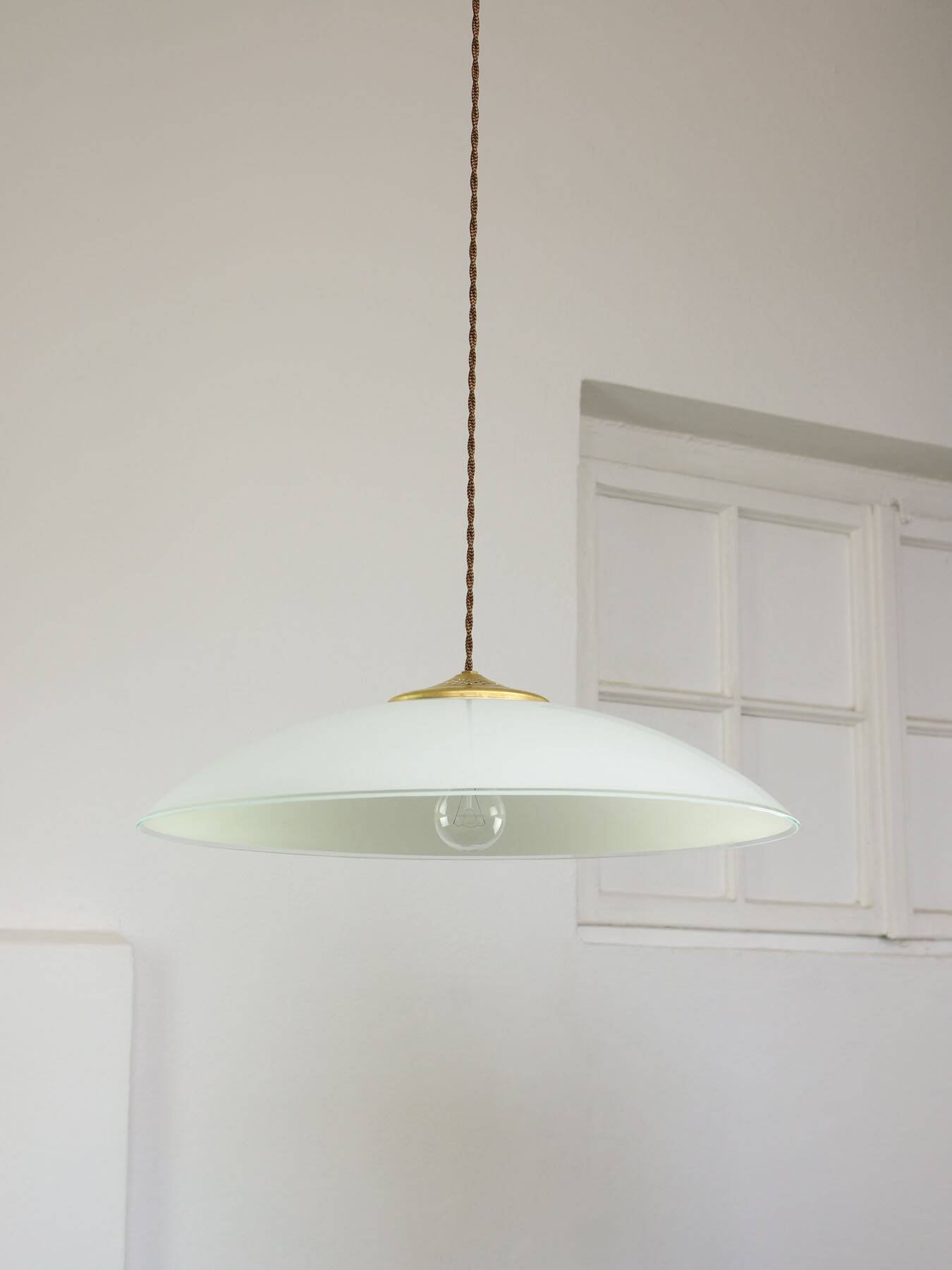 Mid-Century Italian Saucer Glass and Brass Pendant Lamp