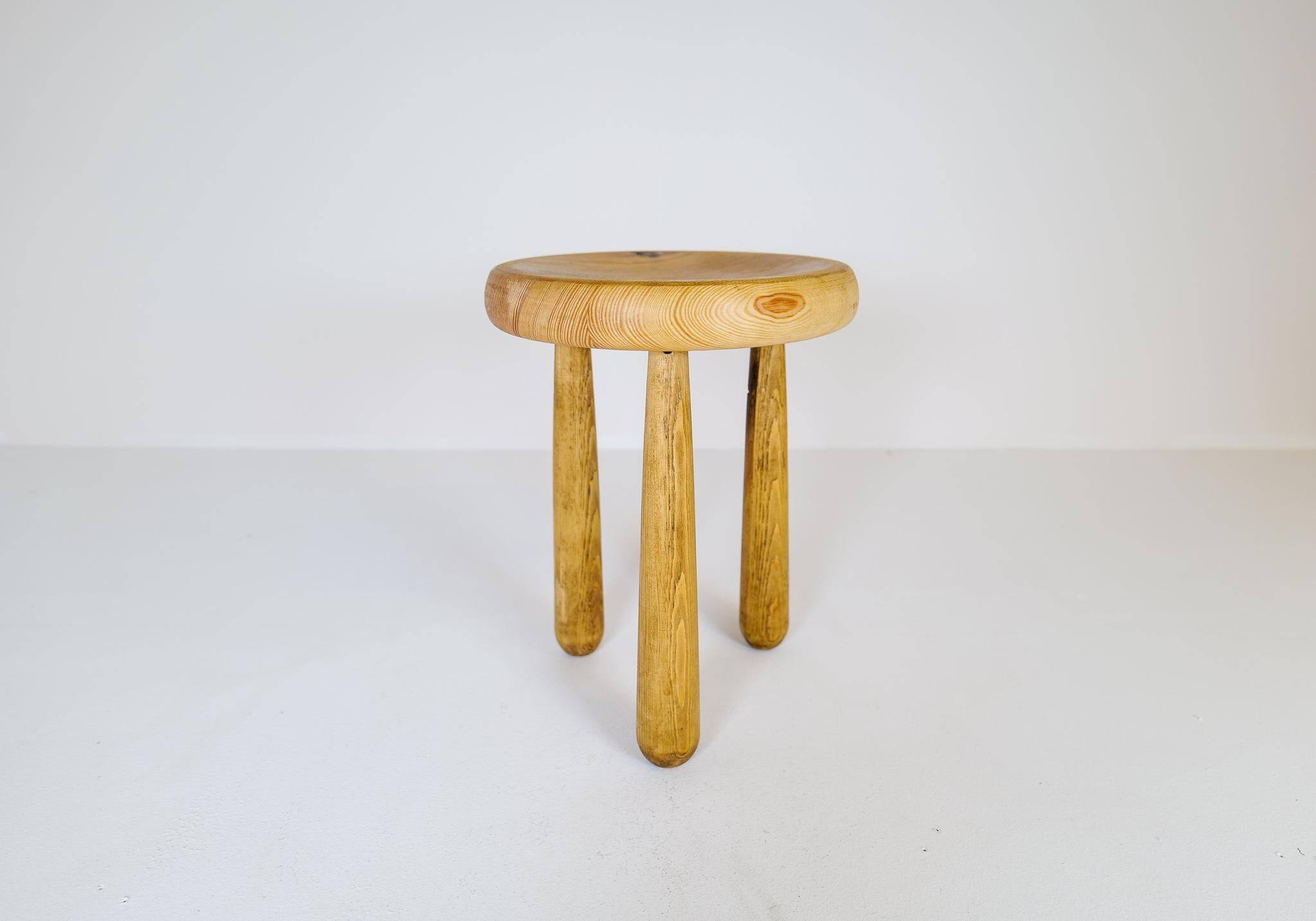 Modern Scandinavian Sculptural Stool, Pine, Sweden, 1970s