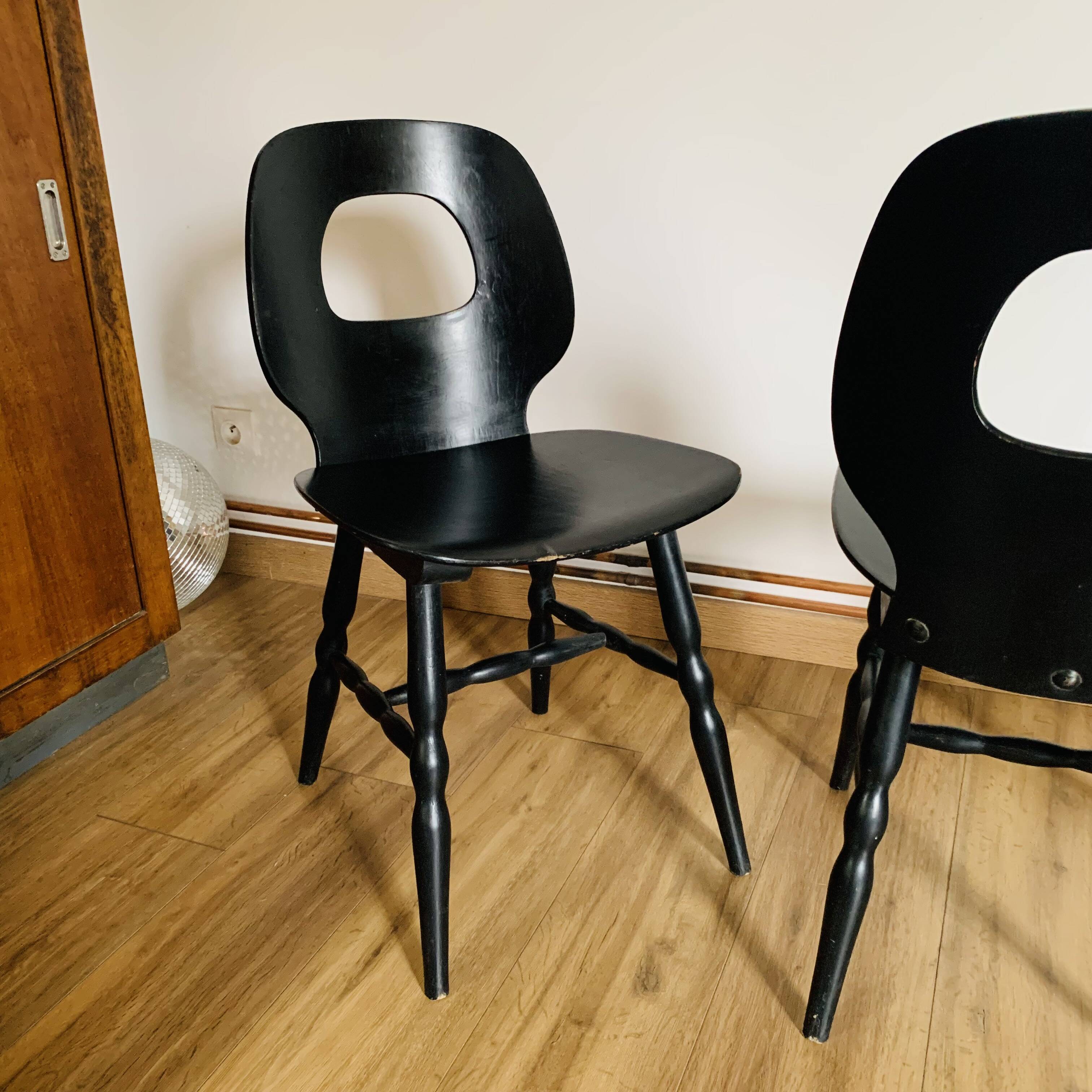 Set of 3 black Baumann eye model chairs
