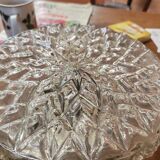 Brutalist ceiling light in pressed glass, Poland 1970.