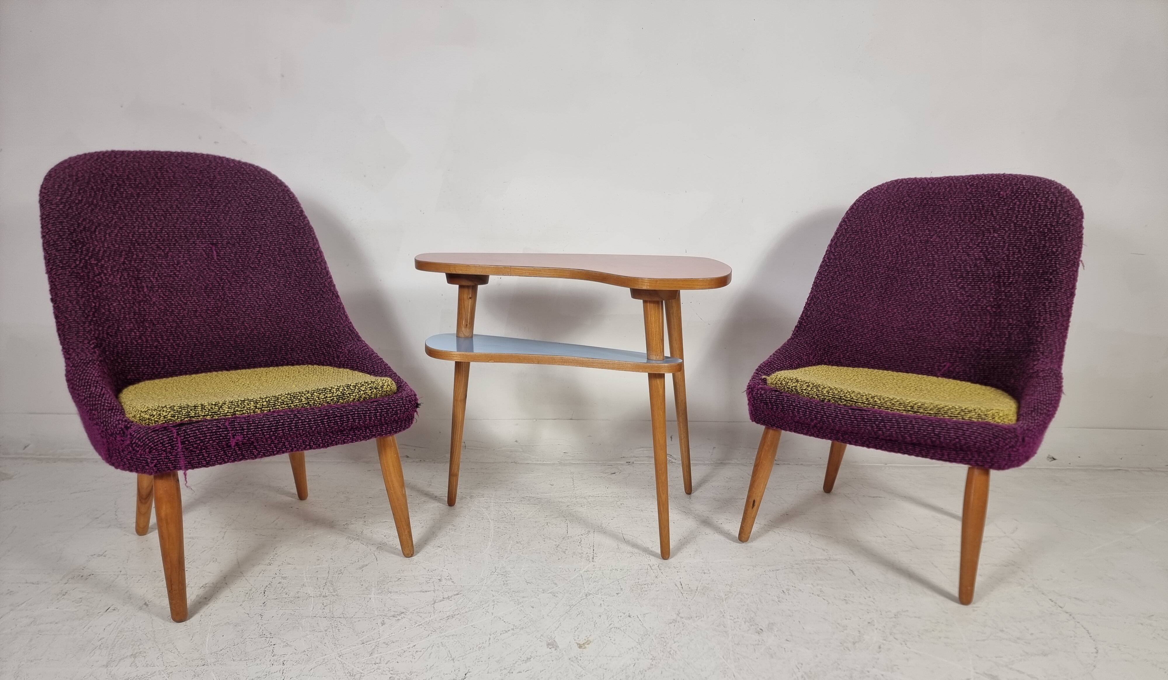 Vintage Chairs and Table, 1960s, Set of 3
