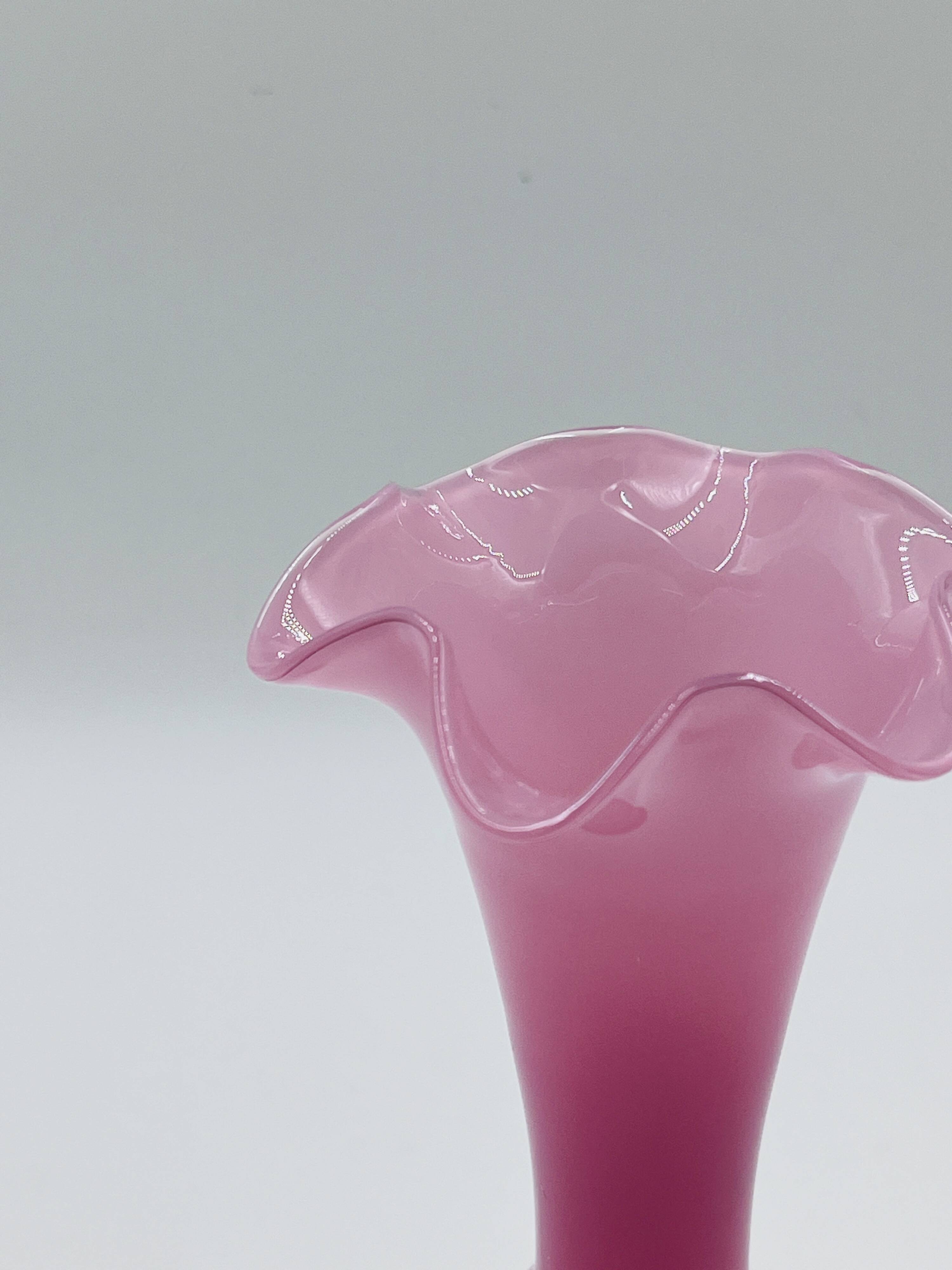 Pink and white opaline vase 31 cm