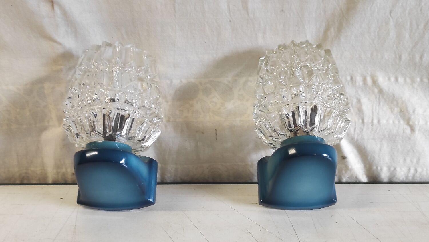 Blue glass and plastic wall lights - 1970s