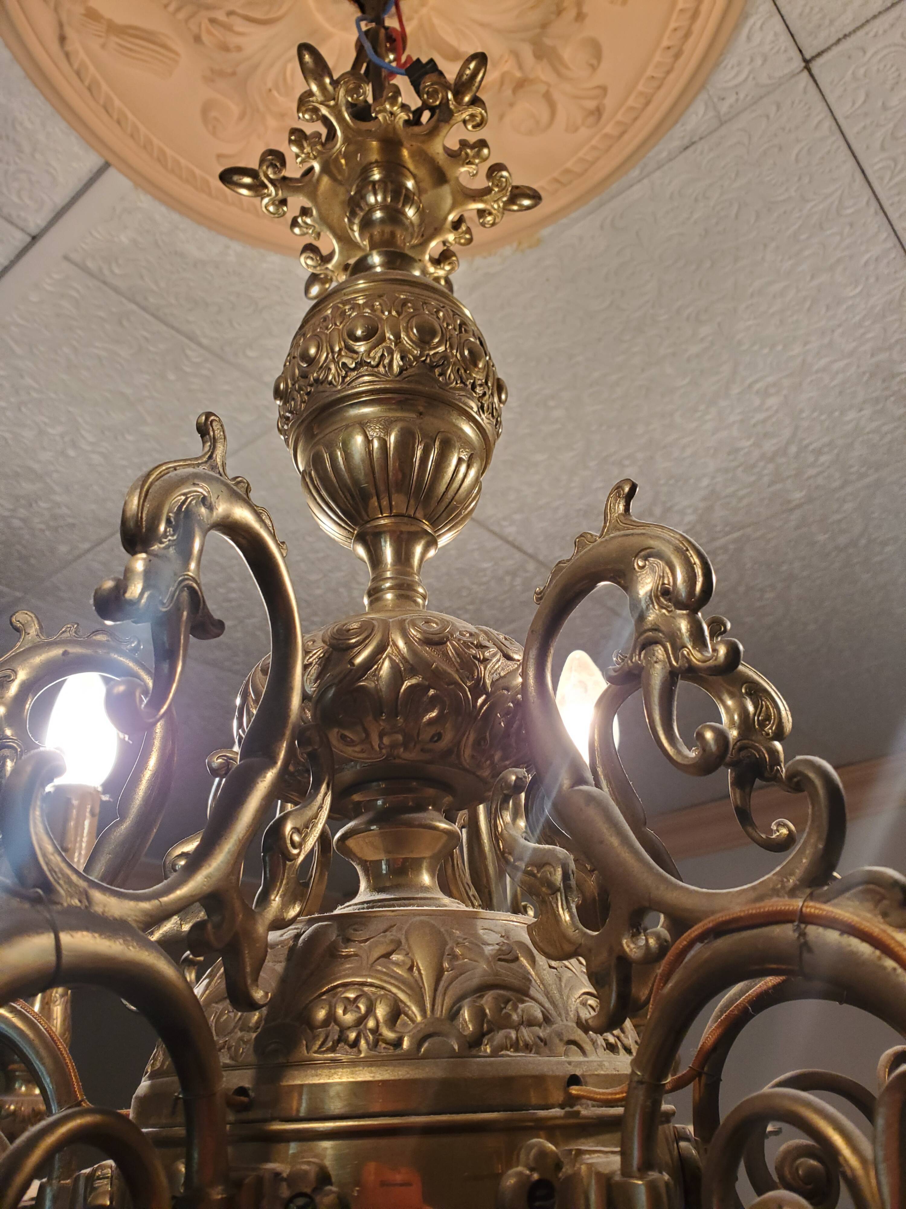 Gilded bronze chandelier 6 lights XIX th
