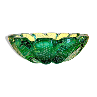 Murano groene vintage schaal, bubbel splash techniek, Italy, jaren 1970