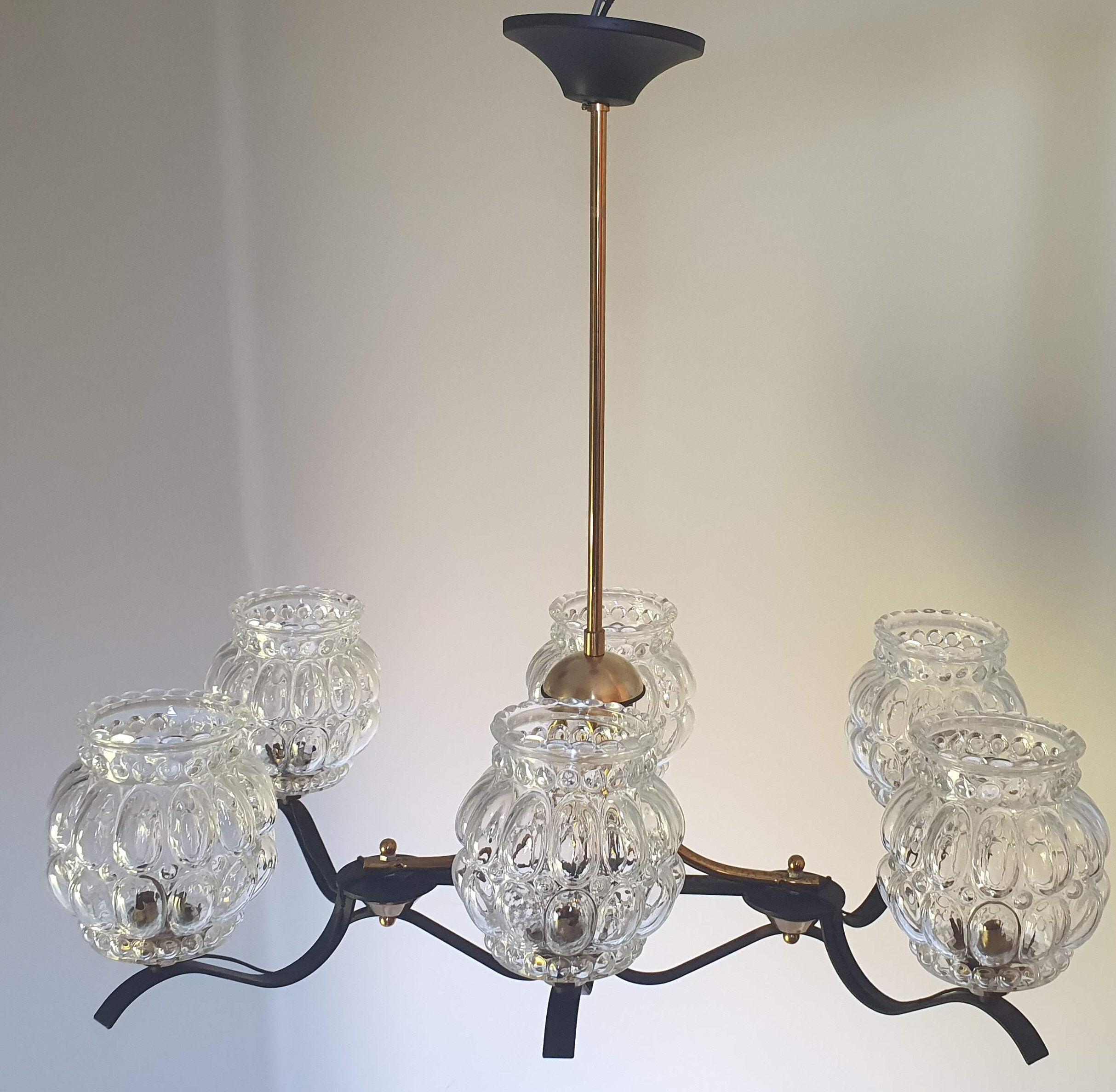 Suspension 50s/60s Arlus in brass and glass