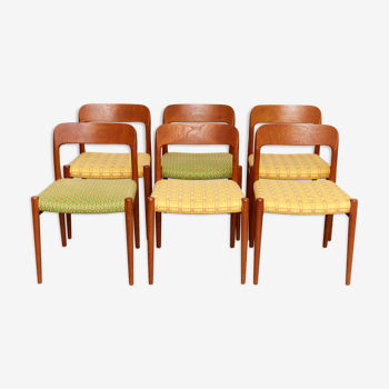 Danish Teak Model 75 Side Chairs by Niels Otto Møller for J.L. Møllers, 1970s, Set of 6