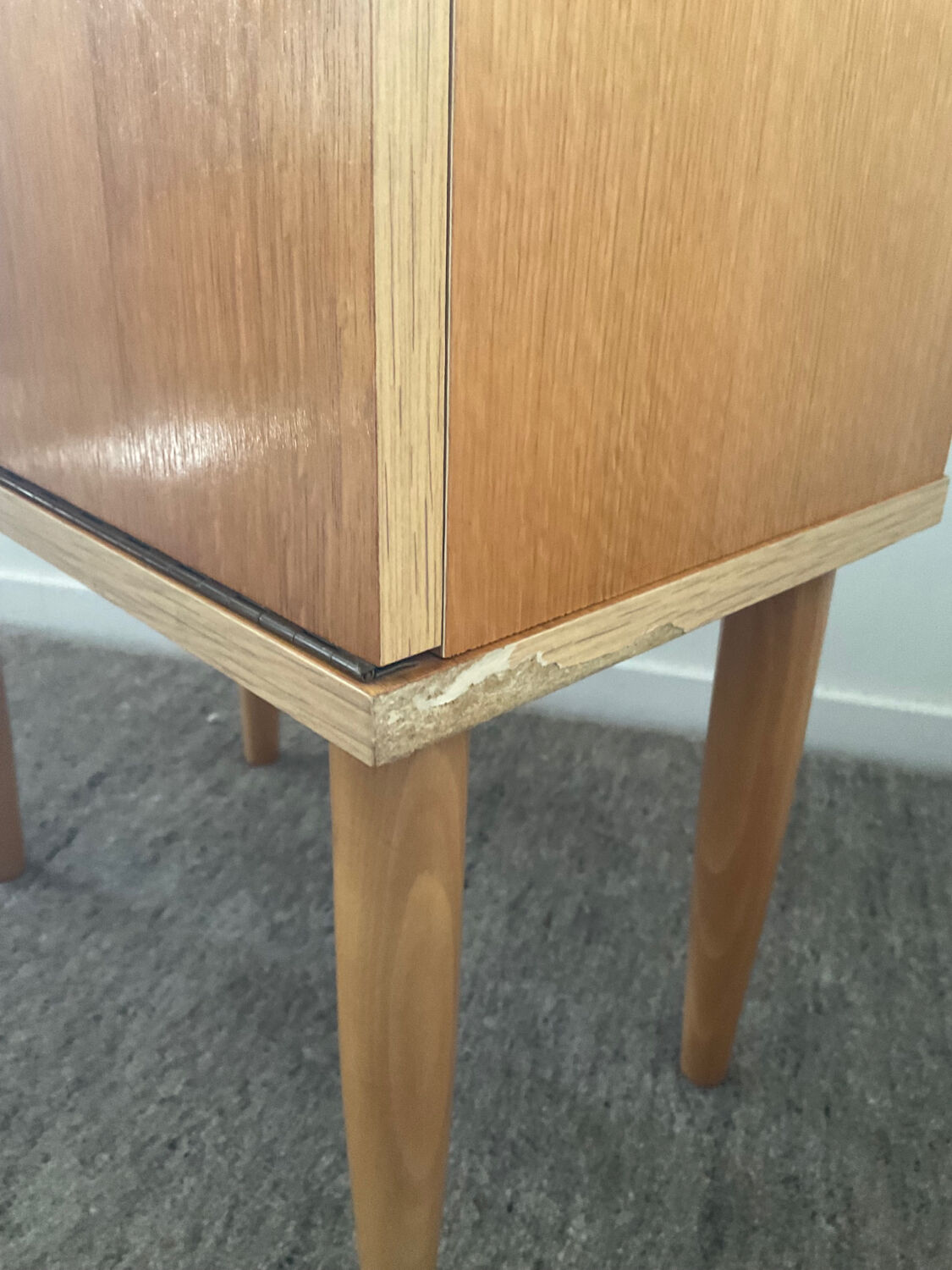 Pair of vintage blond wood bedside tables 70s