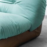 Pair of Saporiti armchairs in fabric and leather, 1970s vintage modernism