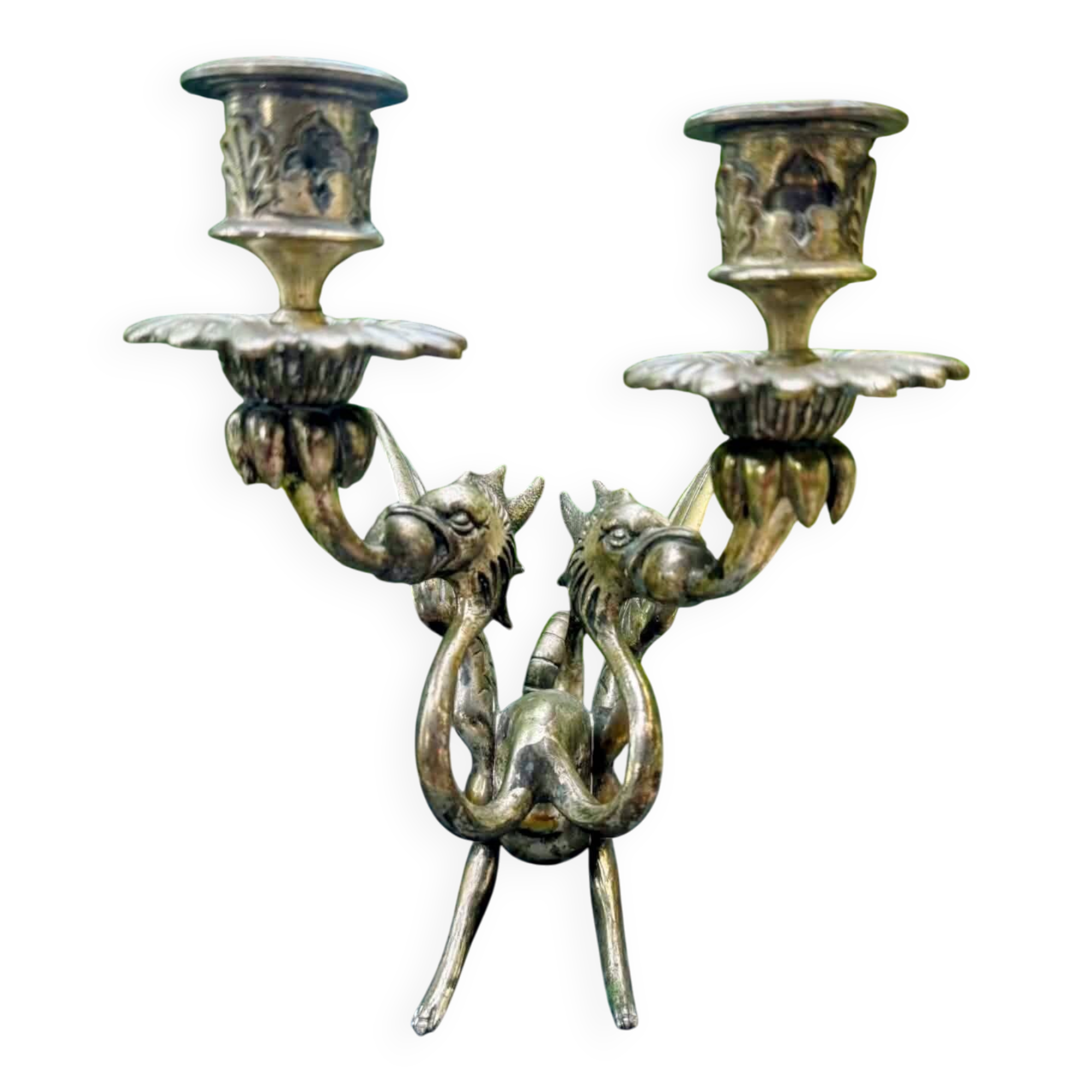 Large silvered bronze chandelier chimera Art Nouveau period