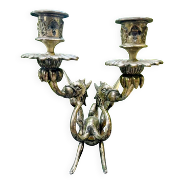 Large silvered bronze chandelier chimera Art Nouveau period