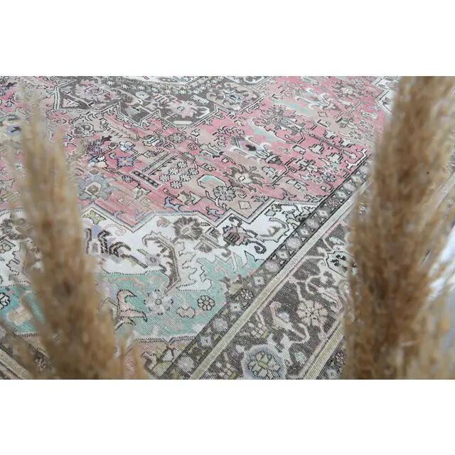 1970s Vintage Persian Handmade Wool Cotton Light Pink Area Rug 285x374
