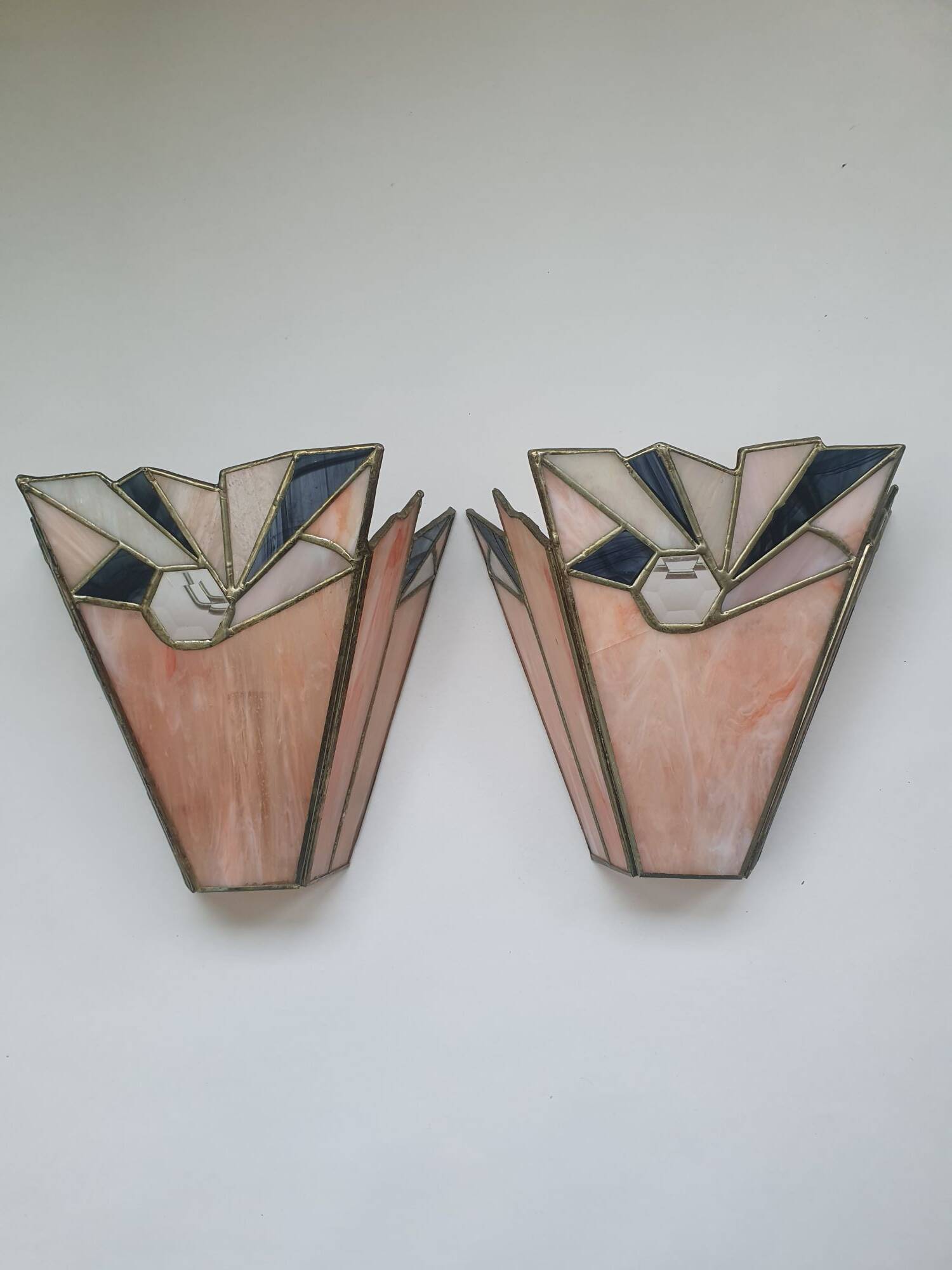 Pair of art-deco stained glass mosaic wall lights