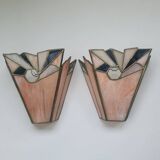 Pair of art-deco stained glass mosaic wall lights