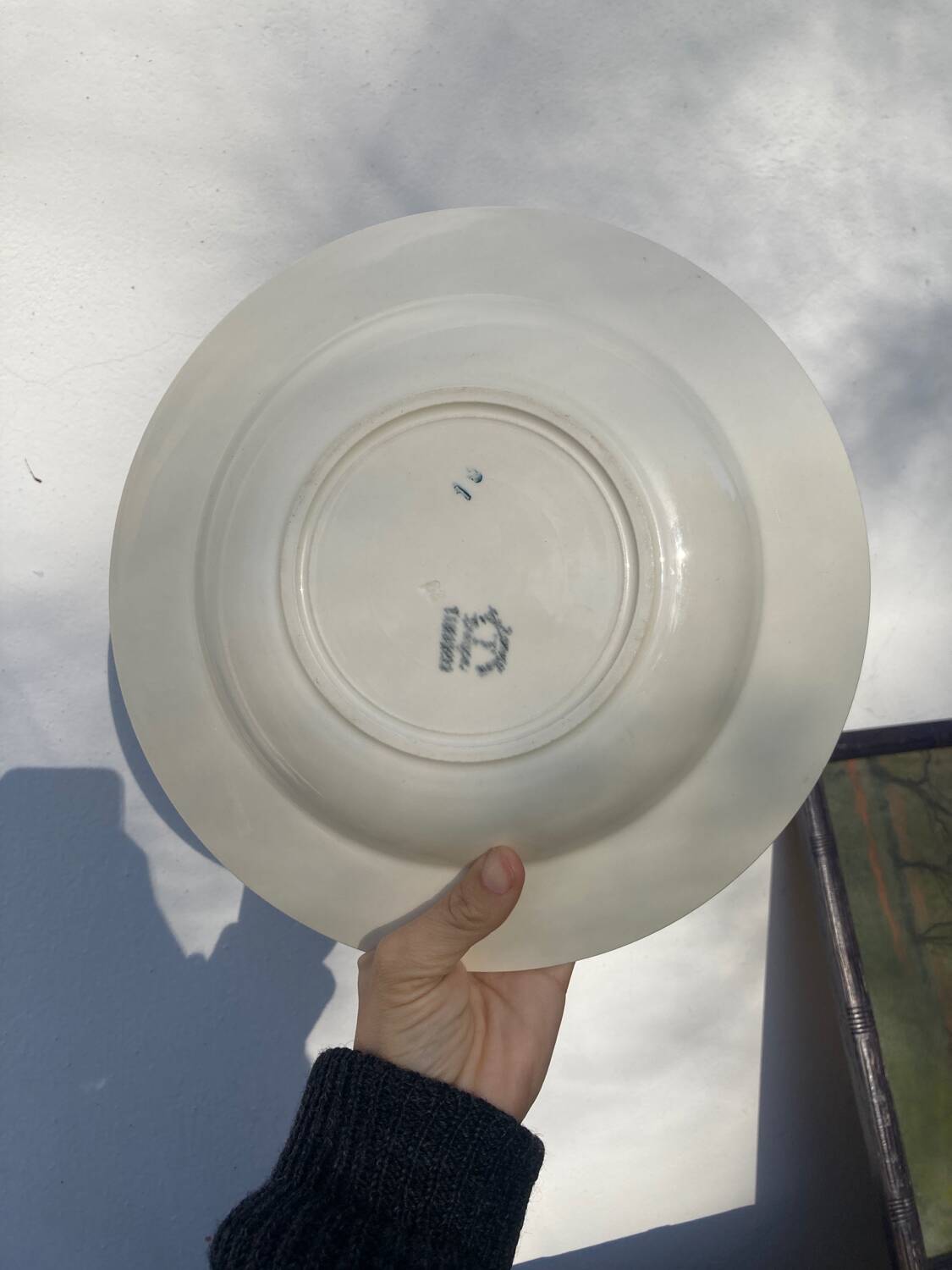 Blue earthenware salad bowl Moulin des loups