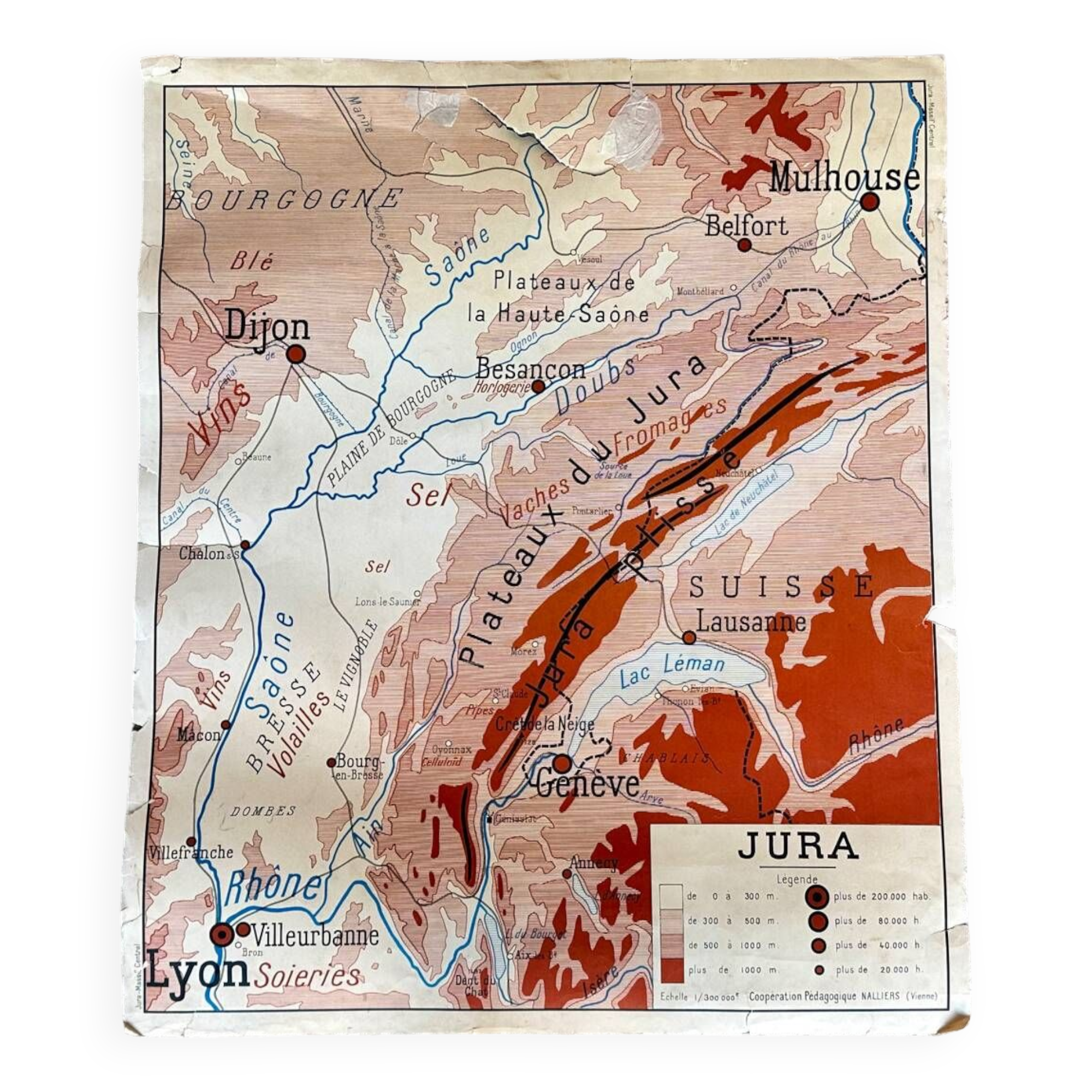 Massif central and Jura vintage school map