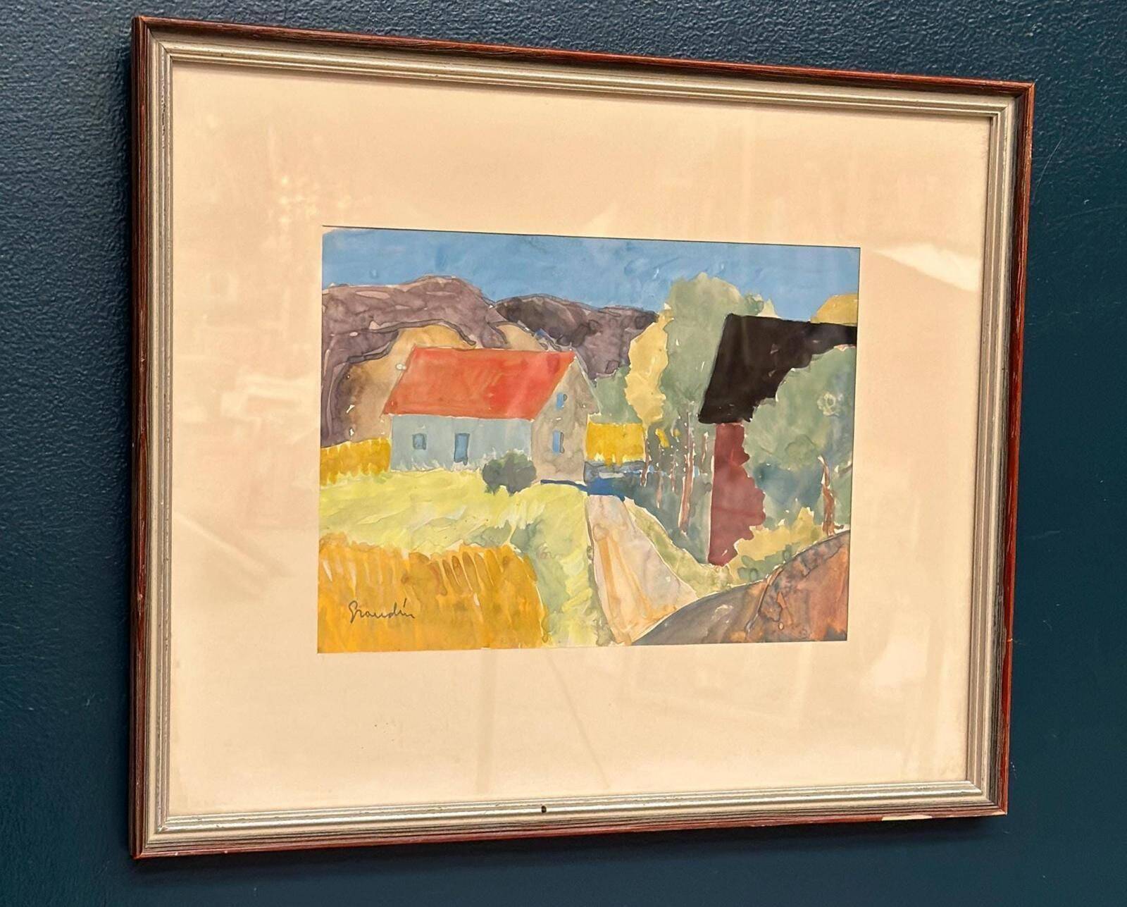 Original Swedish Water Colour – “Landscape” By Svan Grandin – Vintage & Framed – 43 × 36 Cm (16.9" × 14.2")