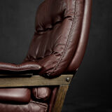Vintage Mid-Century Scandinavian Modern Brown Leather Executive Swivel Chair & Ottoman, 1970s