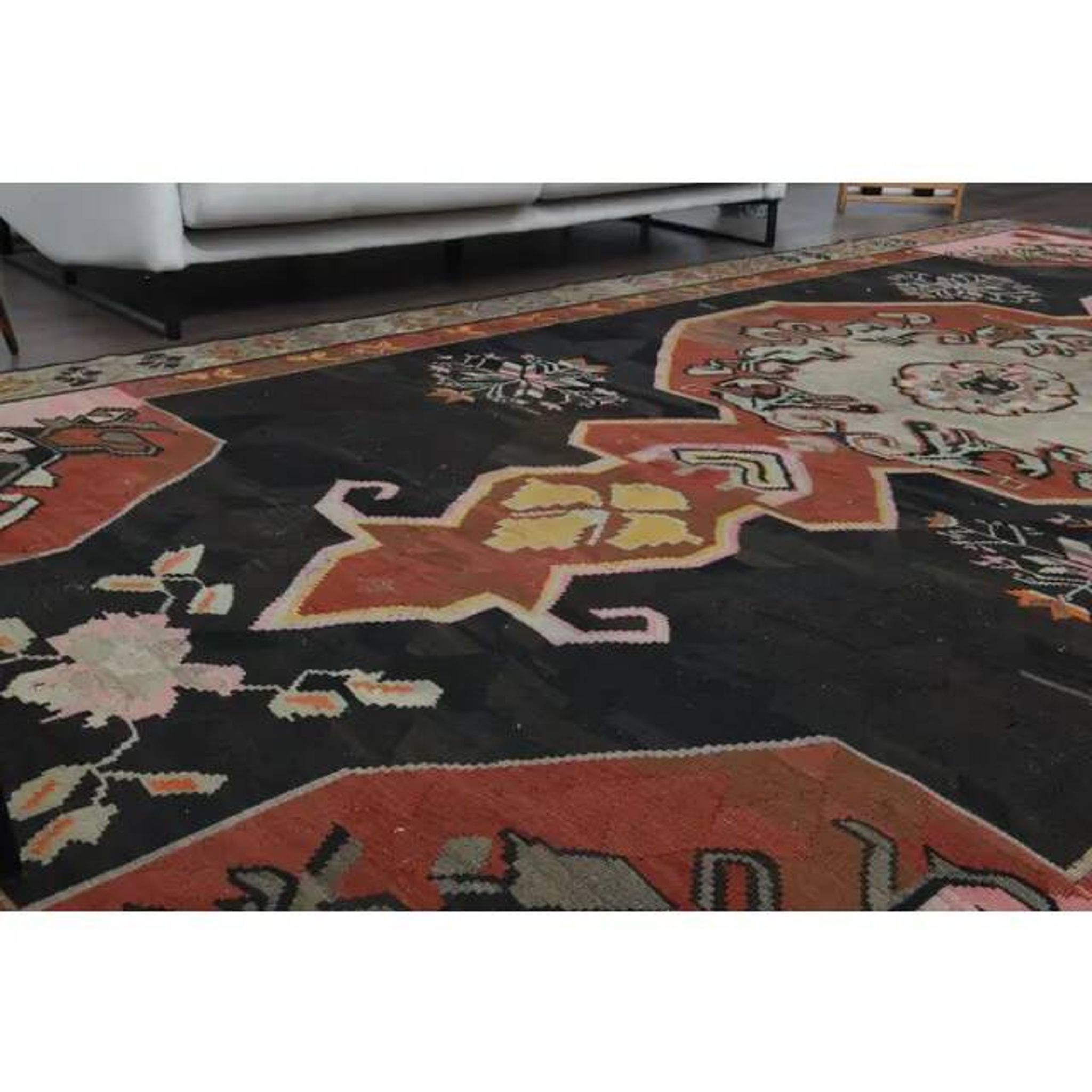 1970s Vintage Turkish Hand-Knotted Wool Cotton Brown Area Rug 234x417