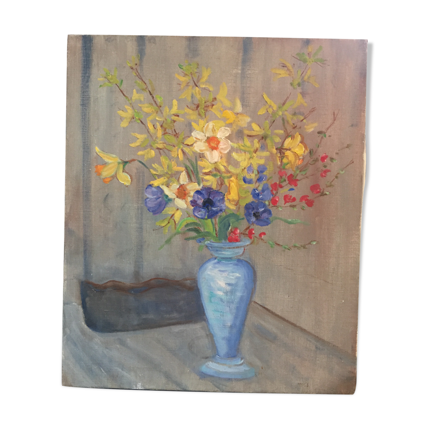 Painting oil on canvas bouquet of flowers Impressionist old still life