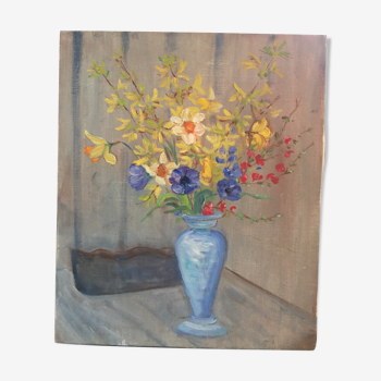 Painting oil on canvas bouquet of flowers Impressionist old still life