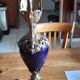 Pair of golden regulated ewers and blue glass