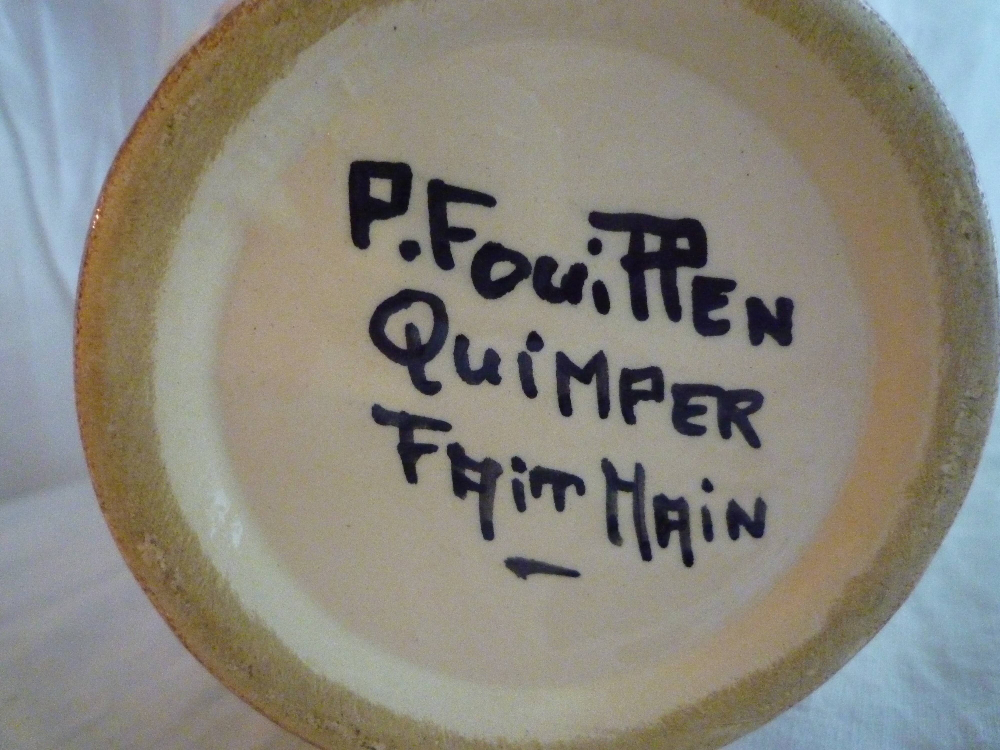Quimper ceramic vase signed "Fouillen"