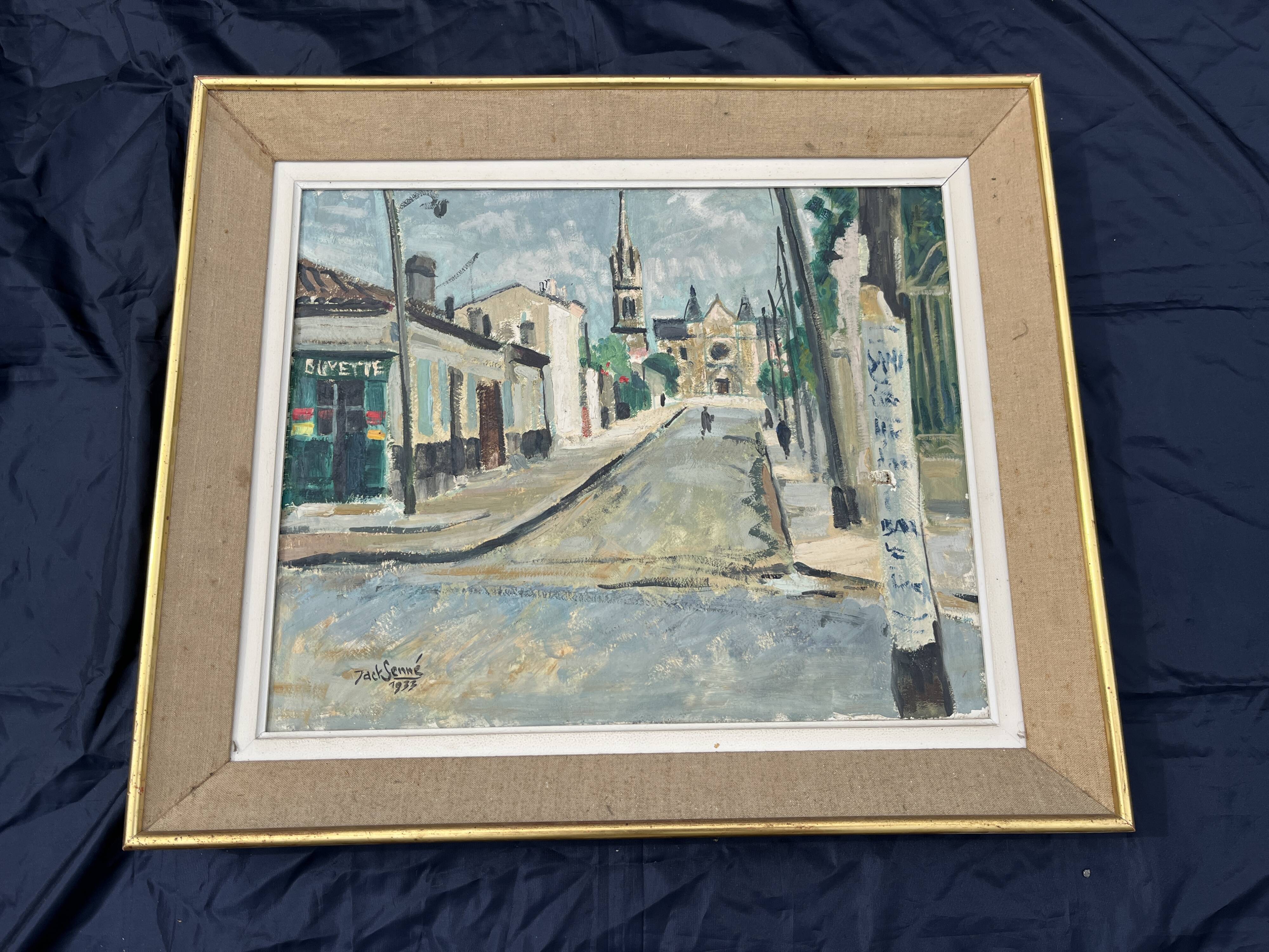 Old painting Street with church – Jack Senne 1933