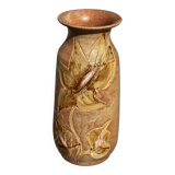 Vintage 1950s ceramic vase with floral decoration - signed Vallauris H 20 cm