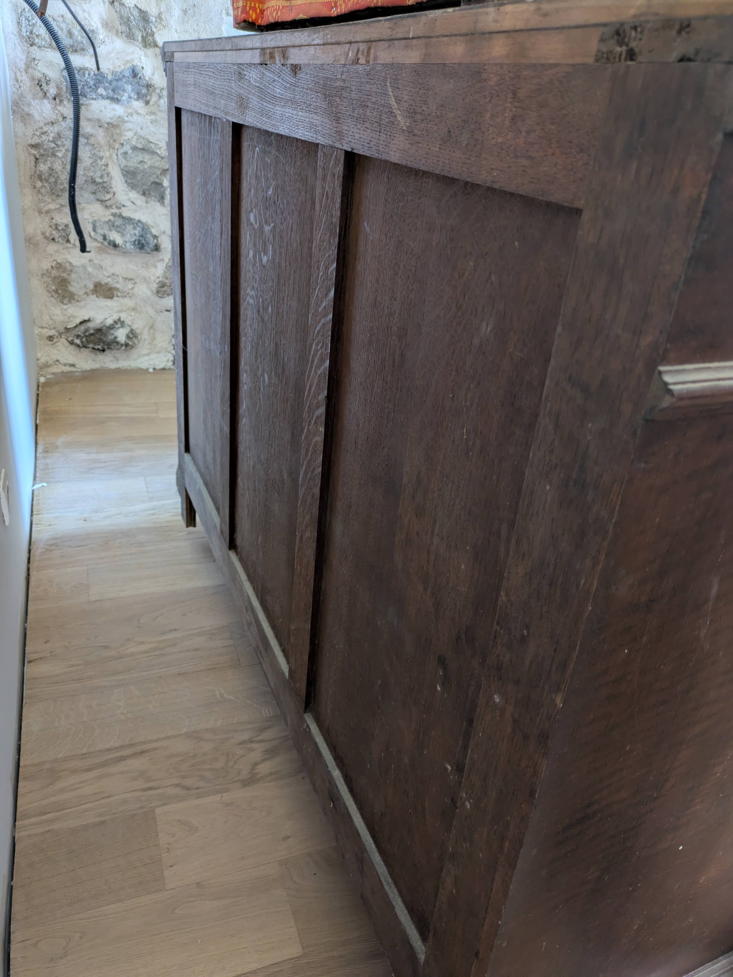 Low buffet in Louis XIII style made of solid walnut – Panels in "Pointe de Diamant"