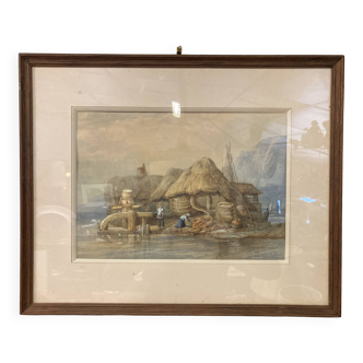 Eugène BOURGEOIS (1855-1909), The Cabestan, framed watercolour 19th century