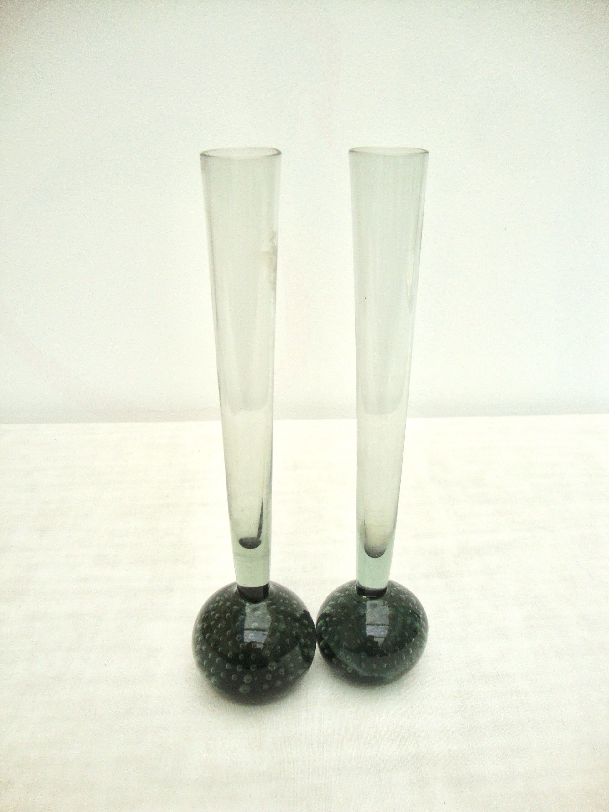 Set of 2 bubbled blown glass vases