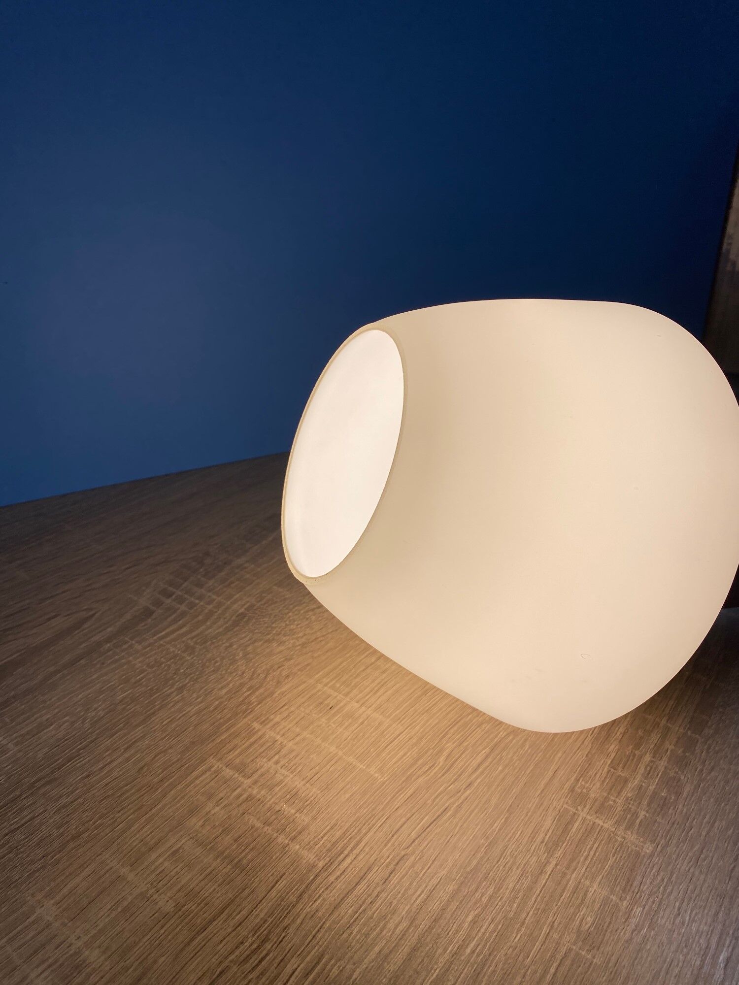 Opal glass and teak suspension