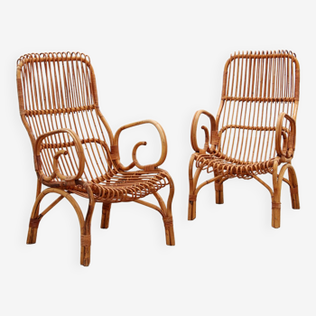 Italian bamboo set of 2  armchairs, 1960