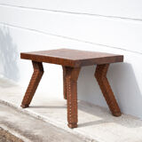 Carved wood coffee table, hammered wood table, side table, living room table, vintage table