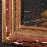 20th century Italian painting of a harbor view