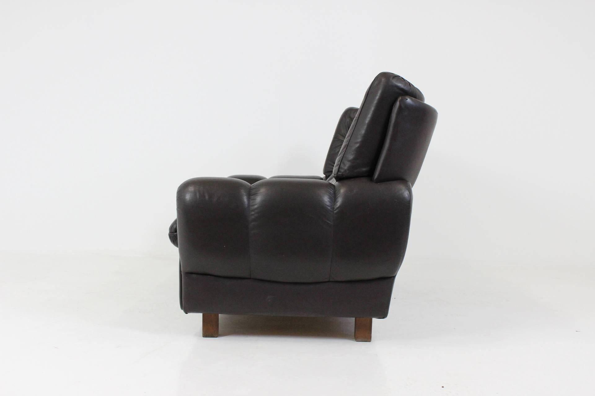 Mid-Century Design Black Leather Sofa, 1970s, Czechoslovakia