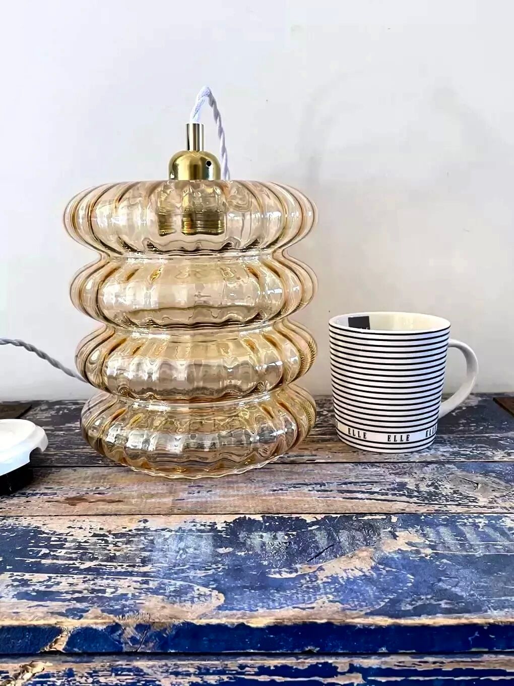 Vintage pendant lamp in golden glass