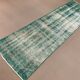 Distressed Turkish Narrow Runner 288x84 cm wool Vintage rug, Overdyed Green