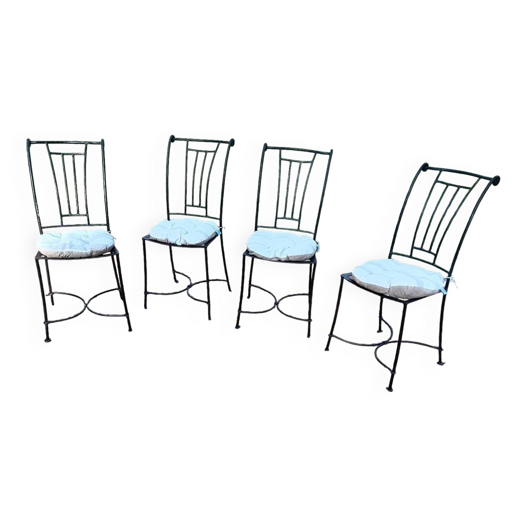Wrought iron chairs with cushions
