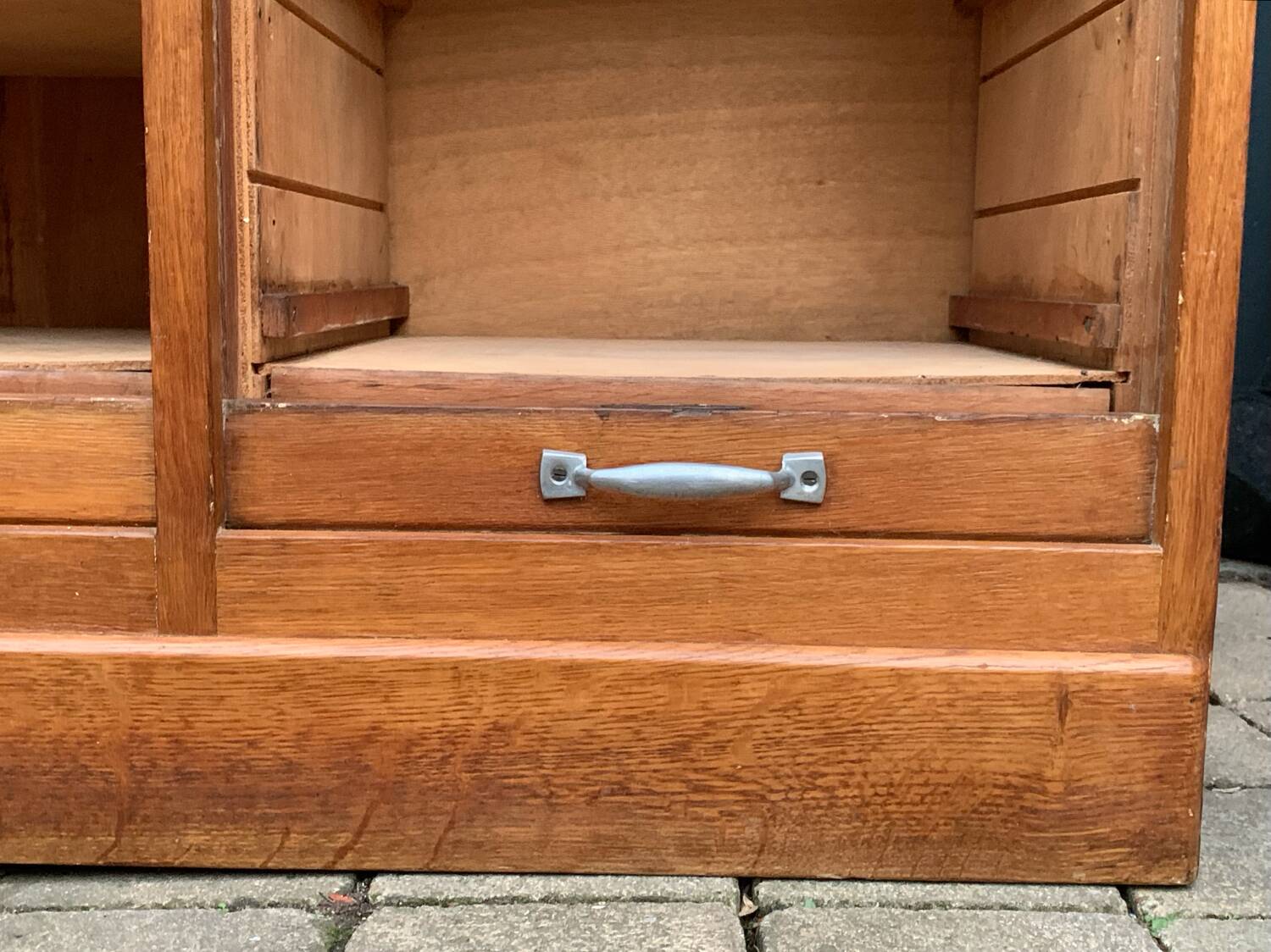 Antique oak tambour door filing cabinet, H120