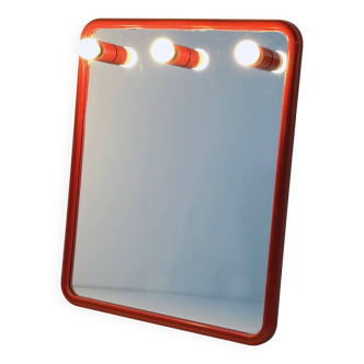 Miroir rouge avec ampoules intégrées par Metalplastica, 1970