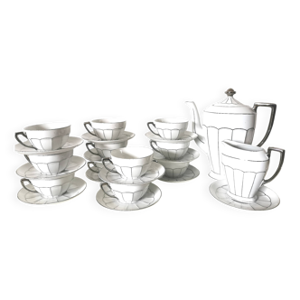 coffee, tea, ceramic, art deco white and silver Czechoslovakia