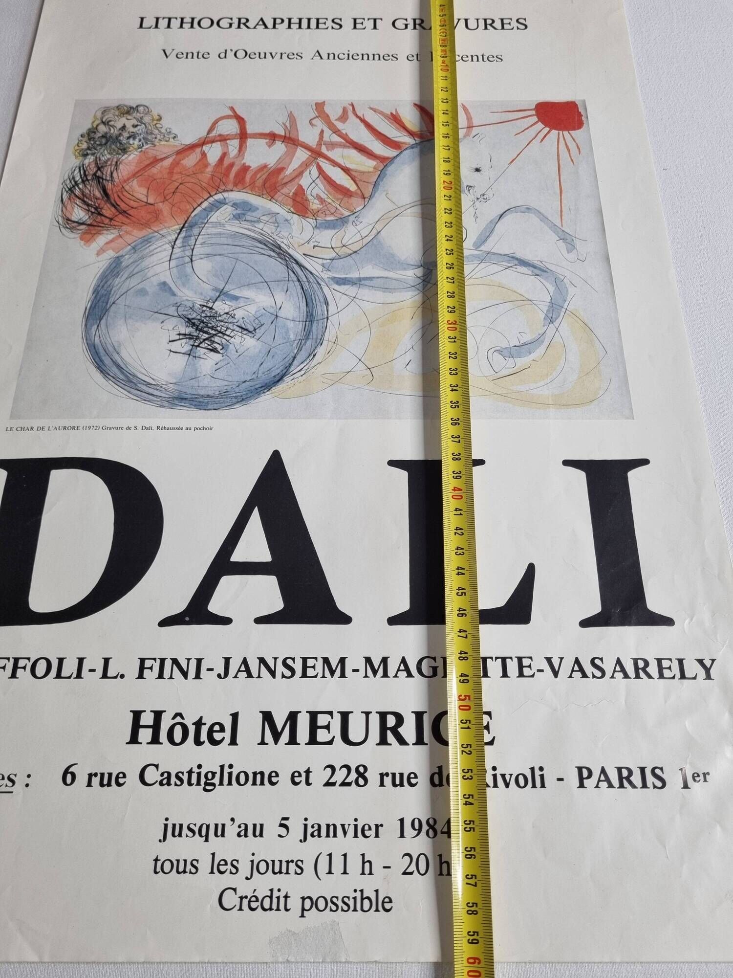 DALI exhibition poster lithographs and engravings, the chariot of dawn, 1984, 38 x 60 cm